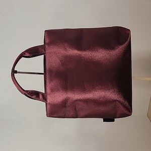 Shiseido Burgundy Satin Mini Tote Bag.  2 Handle, Snap Closure, NWOT